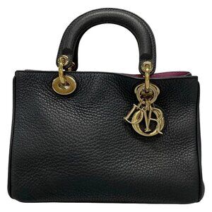 Auth DIOR/ChristianDior Diorissimo Black Pink Leather Tote Bag